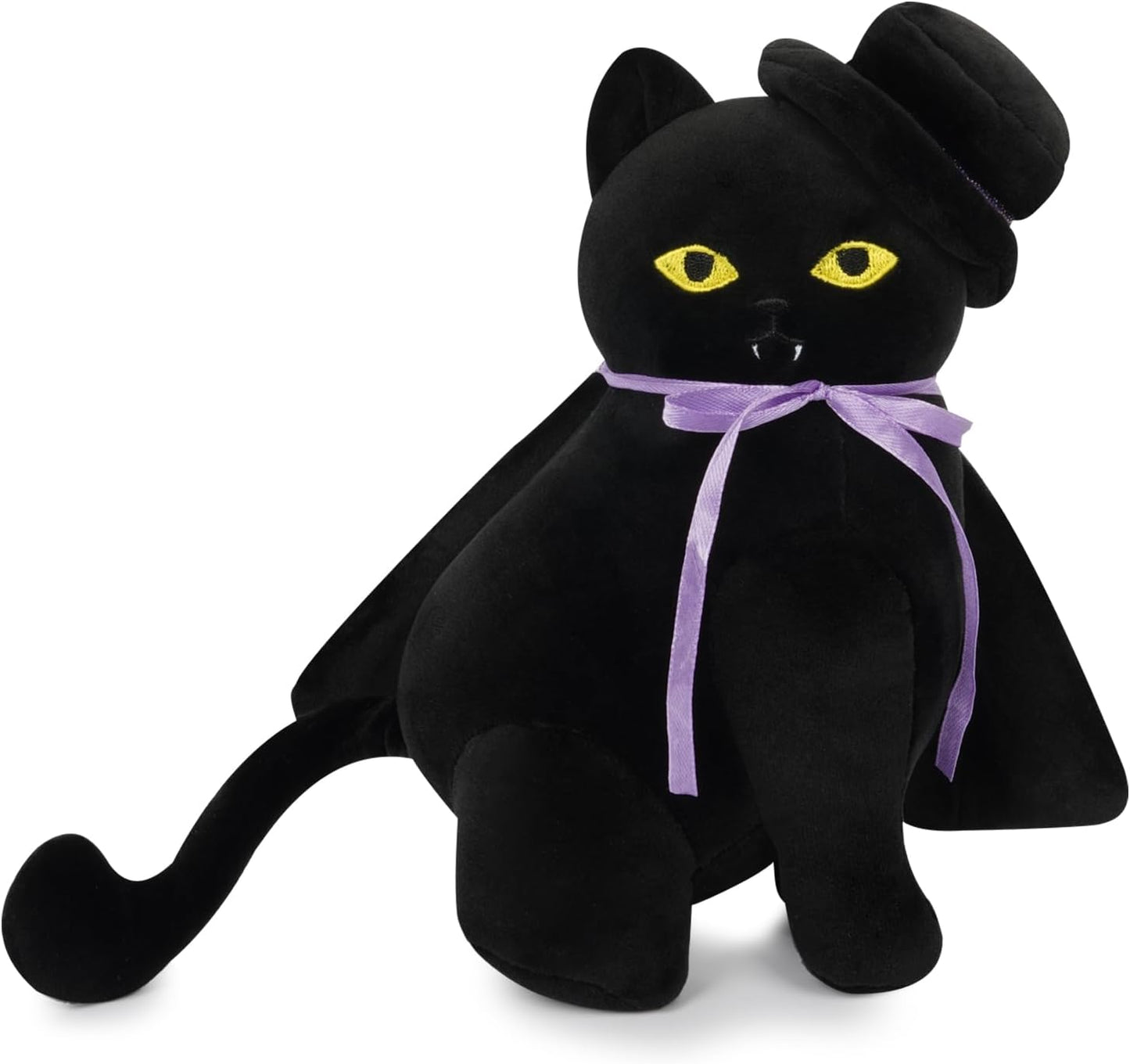 Halloween Black Cat Stuffed Animal - Cute Black Cat Plush with Hat Cloak, Halloween Plush Cat Plushie Halloween Stuffed Cat Toys, Halloween Vampires Cat Plush Doll Decorations