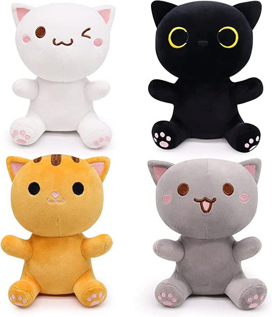 Lot de 2 peluches pour chat - Comprend des animaux en peluche noirs et jaunes - Peluche pour chat (noir + jaune + gris + blanc)