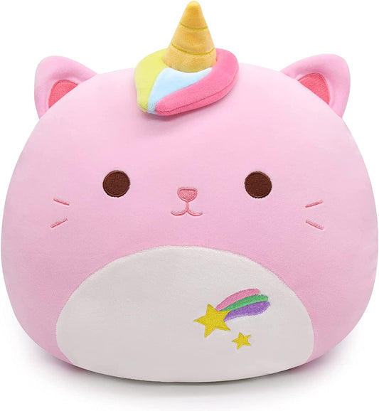 Cat Plush Pillows Toys, 13.5" Kawaii Cat Stuffed Animals for Kids Girls, Cute Pink Cat Plushie Cat Pillow Stuffed Cat Toys for Birthday Christmas Decoration