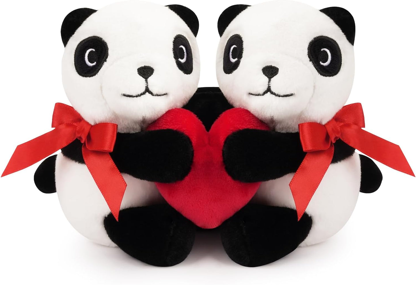 Cute Panda Stuffed Animals with Red Heart, Couple of Panda Plush Toy, Valentines Day Decoration Plush Gift for Kids
