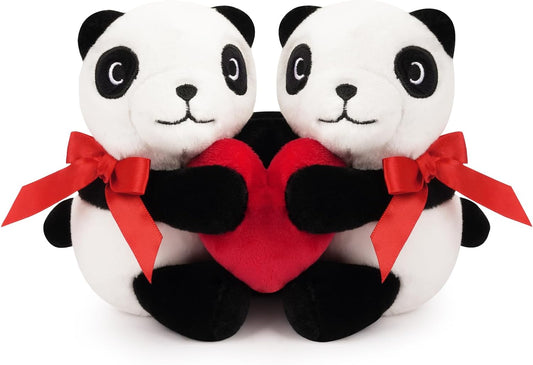 Cute Panda Stuffed Animals with Red Heart, Couple of Panda Plush Toy, Valentines Day Decoration Plush Gift for Kids