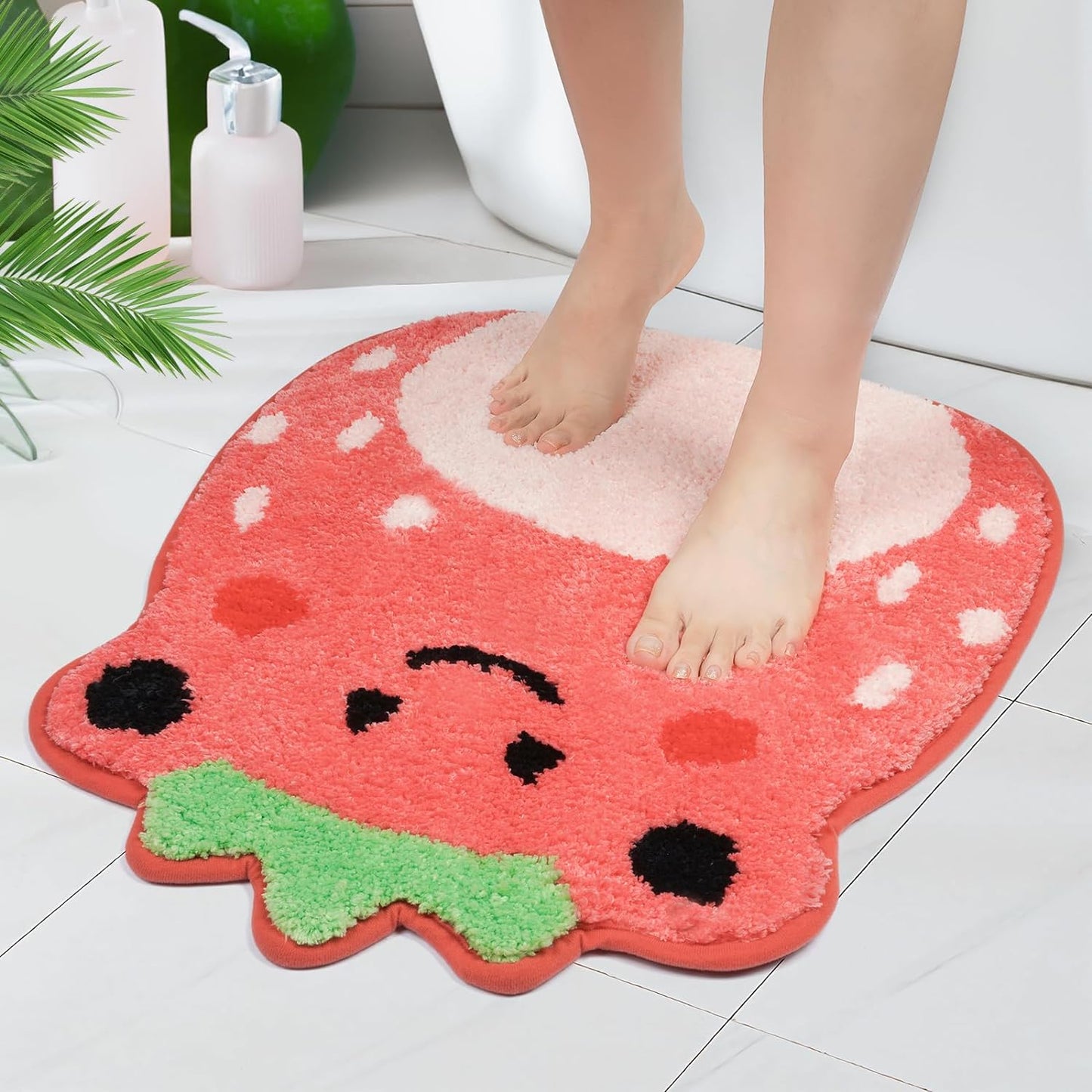 Bathroom Rugs Bathroom Mat, Kawaii Strawberry Frog Bath Rug, Cute Bath Mat Entryway Floor Mat, Non Slip Absorbent Bath Rug for Bathroom 20x24.5inch