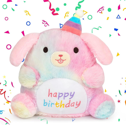 Happy Birthday Dog Plush, 9inch Rainbow Birthday Dog Stuffed Animal Happy Birthday Plush, Cute Soft Puppy Plush Toy Birthday Gift for Kids, Women, Girlfriend