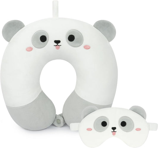 Cartoon Travel Pillow for Kids Adults, Cute Neck Pillows for Travel, U Shaped Pillow with Eye Mask, Soft Plane Pillow Neck Support Pillow for Long Cars, Flight, Road Trip Essential