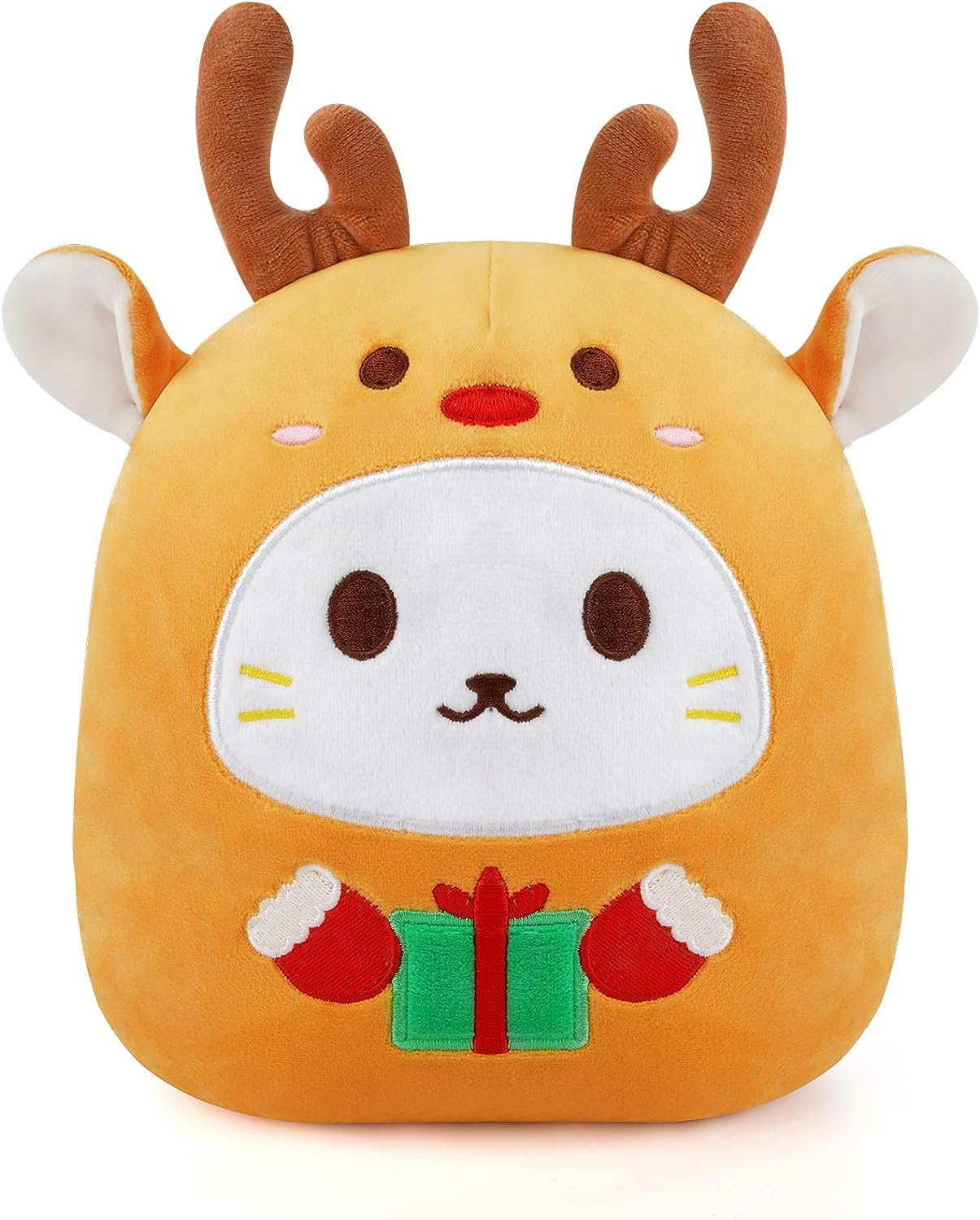 Deer Cat Plush Toys, 10inch Cute Deer Cat Stuffed Animal Deer Stuffed Animal, Soft Cat Pillow Kawaii Deer Plush Pillow for Kids Birthday, Christmas Plush Gift for Girls and Boys