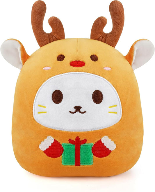 Deer Cat Plush Toys, 10inch Cute Deer Cat Stuffed Animal Deer Stuffed Animal, Soft Cat Pillow Kawaii Deer Plush Pillow for Kids Birthday, Christmas Plush Gift for Girls and Boys