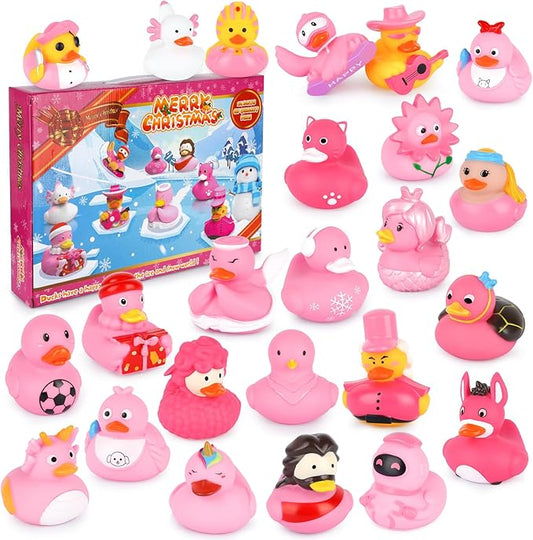 Advent Calendar 2024 Girls, Pink Duck Advent Calendar 2024 Children, Ducks Advent Calendar, Christmas Advent Calendar Box for Girls and Boys, Bath Toy for Children