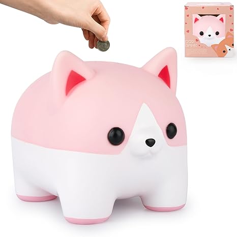Piggy Bank for Kids, Dog Piggy Bank, Corgi Piggy Bank for Girls Money Saving Box, Unbreakable Piggy Bank Girls Puppy Bank Money Bank Gift for Kids Adults Birthday