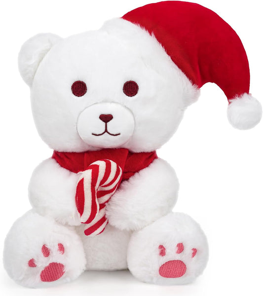 Christmas Plush Christmas Stuffed Animal Toy, Soft Christmas Plushie Pillow, Cute Stuffed Doll Toy for Kids Boys Girls Kawaii Christmas Decoration (White Bear)