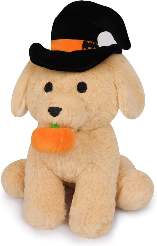 Dog Plush Dog Stuffed Animals for Kids, Cute Brown Stuffed Dog Plushies with Pumpkin Hat, Kawaii Stuffed Dog Toys Decorations