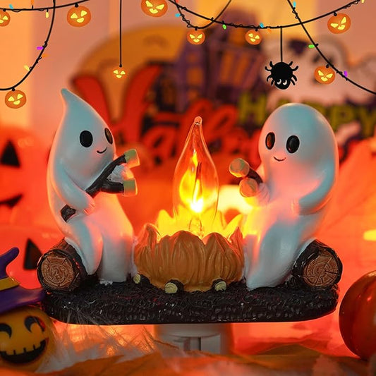 Ghost Campfire Flickering Nightlight, Ghosts Campfire Nightlight Cute Ghost Halloween Night Light 3D Flames 360 Degree Plug, Ideal Gifts for Halloween, Ghost Room Indoor Decor