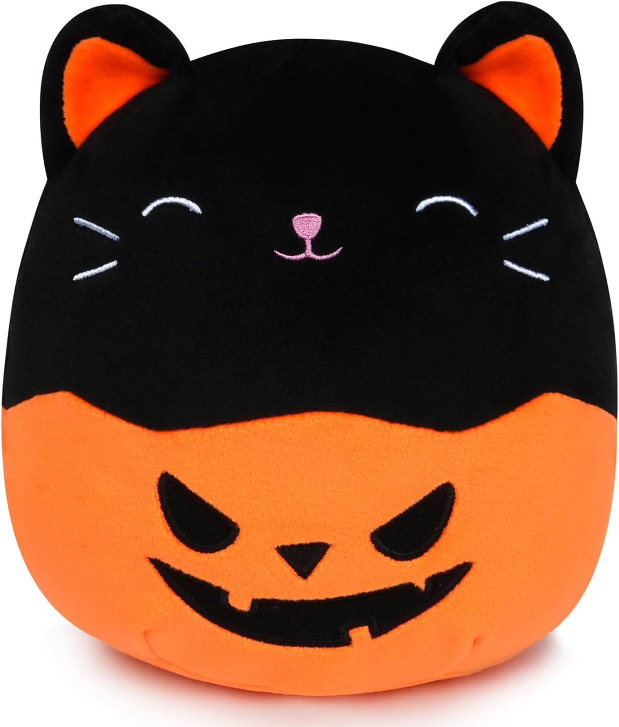 Halloween Plush Pillow Black Cat Plush Cat Stuffed Animals Toy for Kids, Black Pumpkin Cat Plushie for Boys Girls Halloween Decor