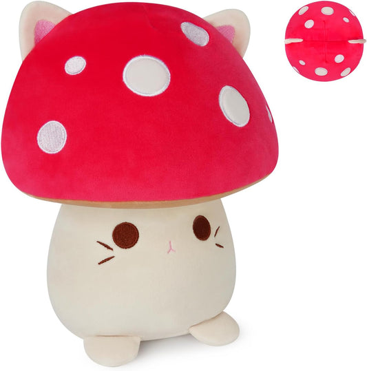 Mushroom Plush Cat Plush Pillow - 11" Kawaii Cat Plushie Mushroom Cat Stuffed Animal - Mushroom Cat Pillow Toy for Kids, Brithday, for Girls Boys