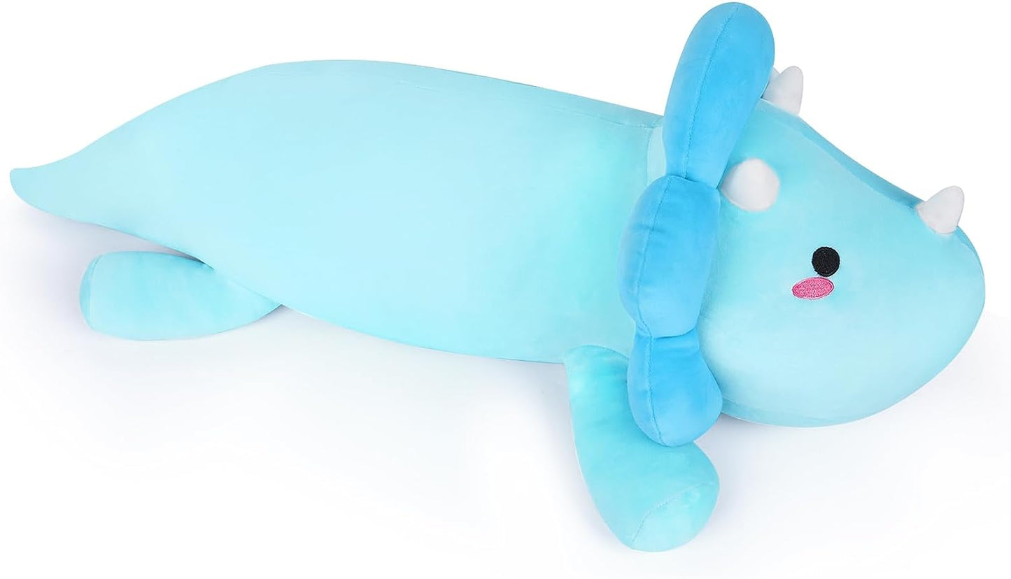 Almohada larga de felpa de dinosaurio, linda almohada de felpa de dinosaurio azul, juguete de peluche de dinosaurio kawaii Marca: Leokawin