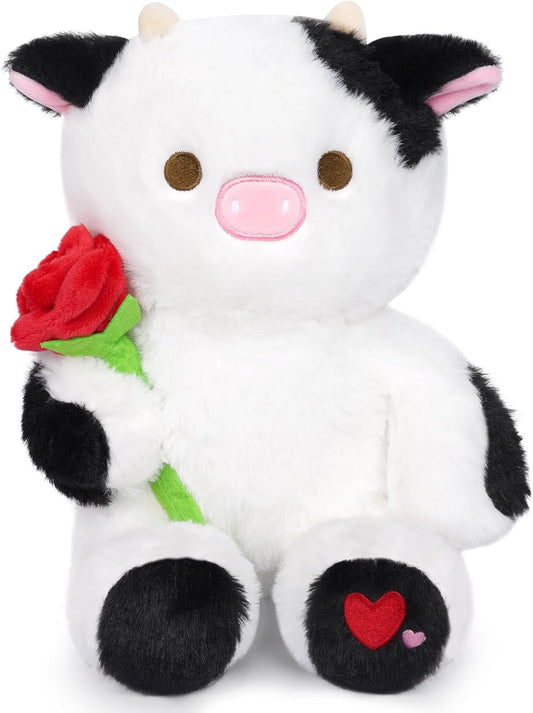 Cute Black Cow Plush Pillow Toy Valentine's Day Plush Cow Doll, Valentine's Cow Stuffed Animal Toys, Valentine's Day Gift for Girlfriends (Pink Cow)