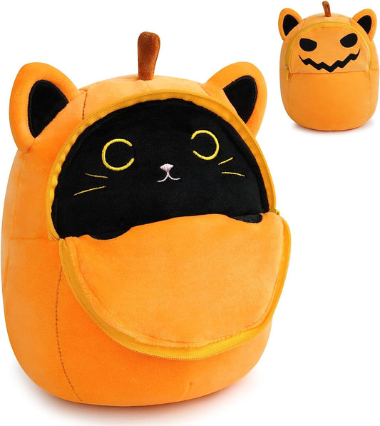 Almohada de juguete de peluche de 8 pulgadas, linda felpa de calabaza de Halloween, gato de calabaza Kawaii, juguete de peluche de gato de calabaza suave de Halloween, regalo para niños, cumpleaños, Halloween