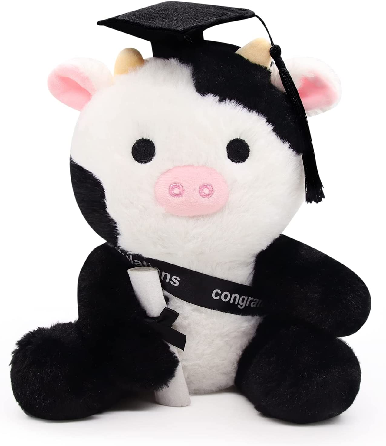Cow Stuffed Animals Cow Plush Pillow, Cow Graduation Plush Black Cow Plushie, Graduation Cow Plush Toy White Stuffed Animal Cow for Girls Boys Graduation Party College Graduation Gift