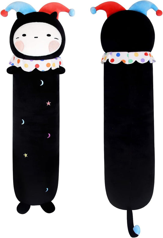 Long Cat Plush Body Pillow, Cute Halloween Clown Plush Long Cat Throw Pillow, Kawaii Stuffed Animal Clown Cat Plush Toys for Kids, Boys, Girls (Black, 90cm/35in)