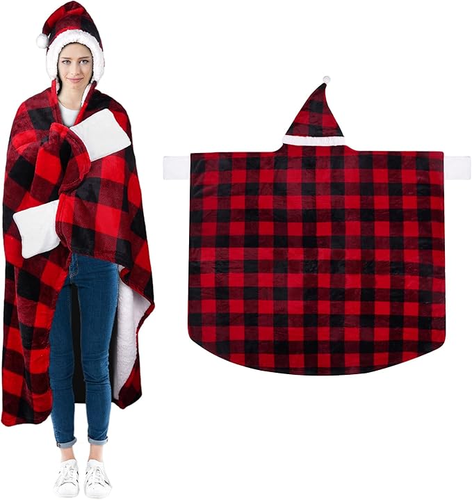 Christmas Christian Gifts for Women, Christmas Religious Wearable Blanket Hoodie, Buffalo Plaid Bible Verse Blanket