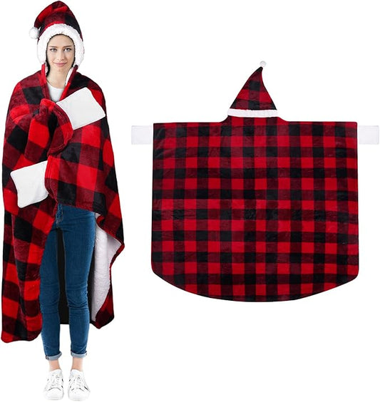 Christmas Christian Gifts for Women, Christmas Religious Wearable Blanket Hoodie, Buffalo Plaid Bible Verse Blanket