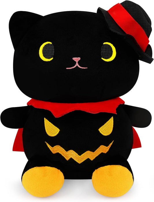 Juguete de peluche de gato negro de Halloween, linda almohada de peluche de gato negro para niños y niñas, decoración de Halloween Kawaii