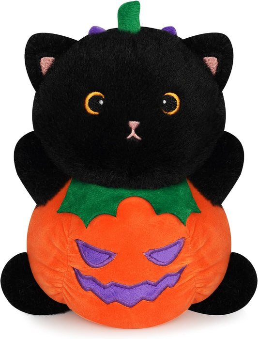 Black Cat Plush Halloween Pulsh, 8 inch Cute Pumpkin Pillow Halloween Stuffed Animals, Kawaii Black Cat Plush Pillow, Halloween Decoration Soft Cat Plush Toys for Kids