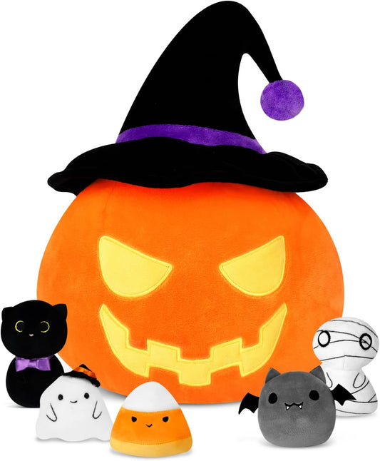 Juego de juguetes de peluche de calabaza de animales de peluche de Halloween, 6 piezas, juego de peluche de calabaza de Halloween, cesta de calabaza de felpa de Kawaii, regalo para bebés y niñas