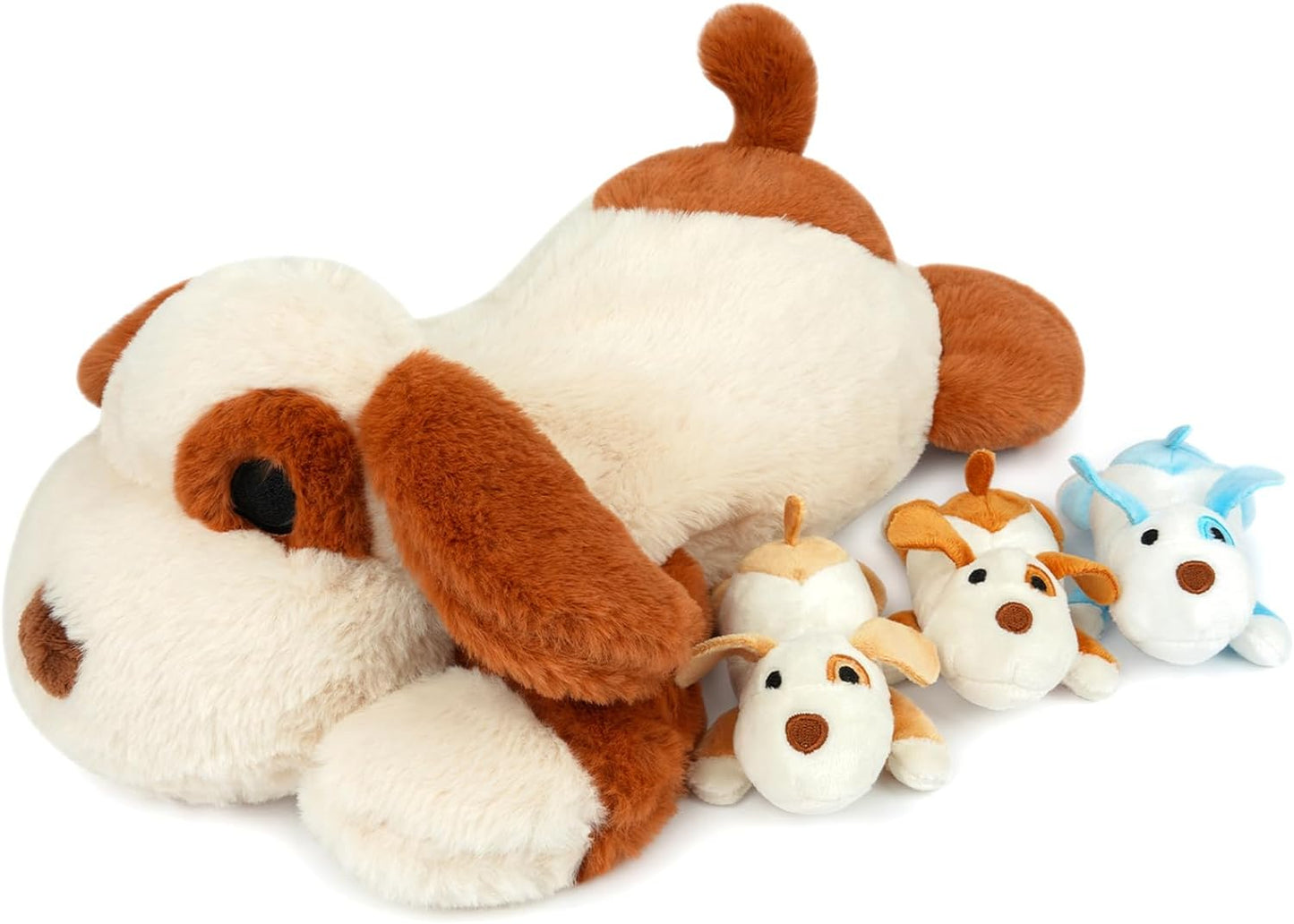Dog Plush Dog Stuffed Animal Toy, Soft Mommy Dog with 3 Stuffed Puppies in Her Tummy, Cute Dog Stuffed Doll Toy for Kids Boys Girls (Dog Plush Set)