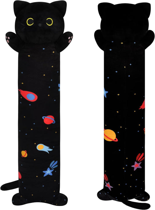 Long Cat Plush Long Cat Body Pillow, 43" Cute Long Cat Stuffed Animals,Soft Kawaii Long Cat Plushie, Black Cat Plush Long Space Cat Pillow Stuffed Cat Toys for Kids Birthday