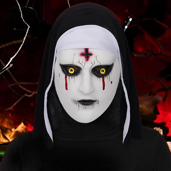 Halloween Nun Mask,Realistic Nun Mask with Full Head,Latex Mask Halloween Party Props