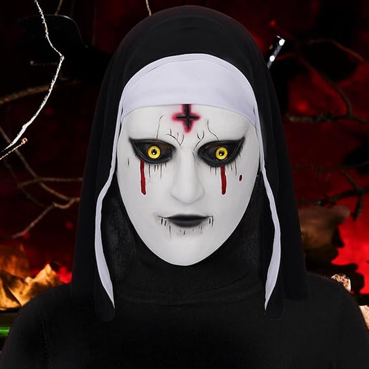 Halloween Nun Mask,Realistic Nun Mask with Full Head,Latex Mask Halloween Party Props