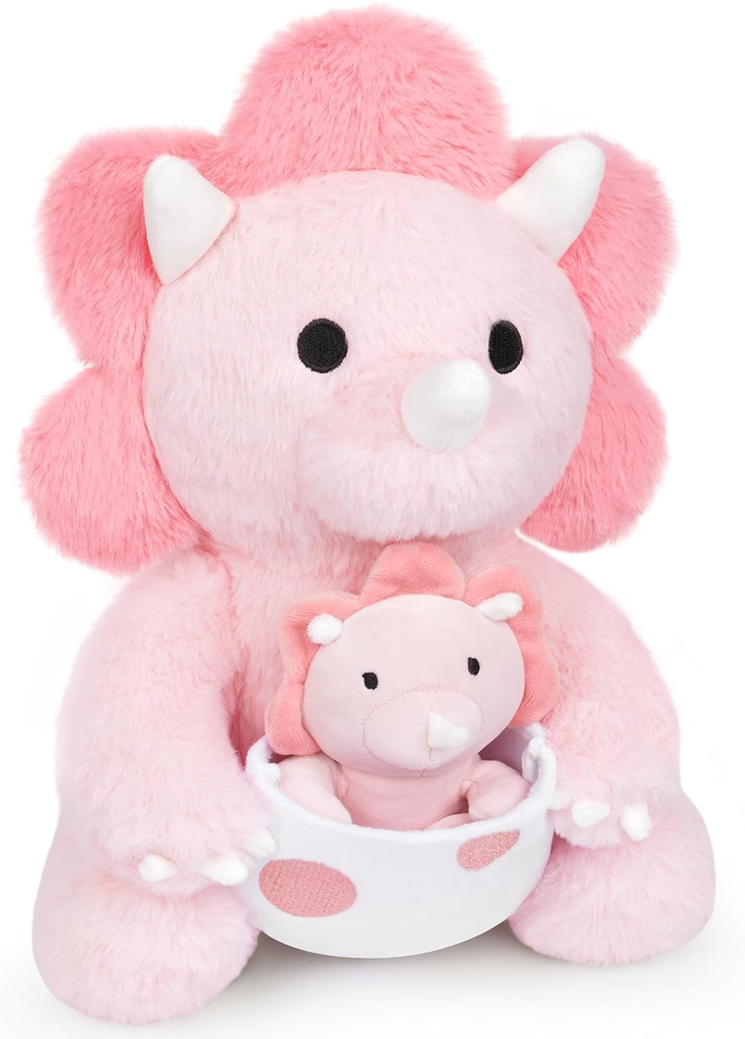 Dinosaur Stuffed Animal,11.8inch Pink Dinosaur Plush with a Baby Dino Plush Girl Dinosaur Toy, Huggable Triceratops Stuffed Animal for Girls,Boys,Birthday