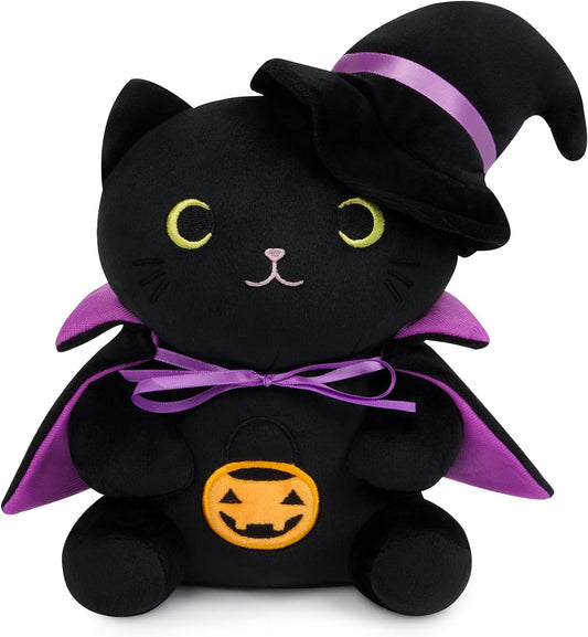 Halloween Plush Black Cat Plush - 9inch Halloween Black Cat Stuffed Animal Witch Cat Plushie - Cute Halloween Stuffed Toys Decorations Halloween Plushies Gift for Kids