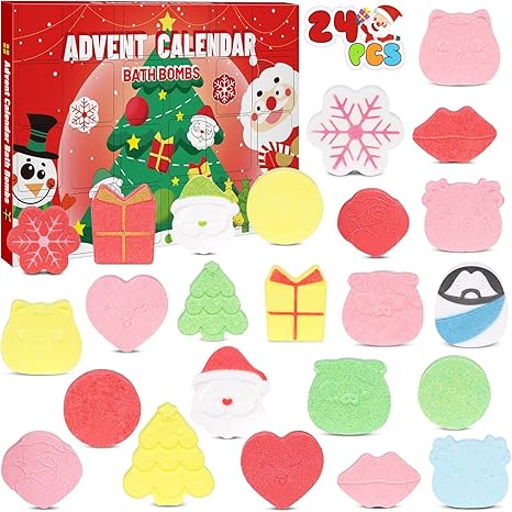 Bath Bomb Advent Calendar 2024,Christmas Bath Bombs for 24 Days Christmas Countdown,Bath Bomb Gift Set for Kids,2024 Christmas Gifts for Kids Girls Boys Women Bubble Bath