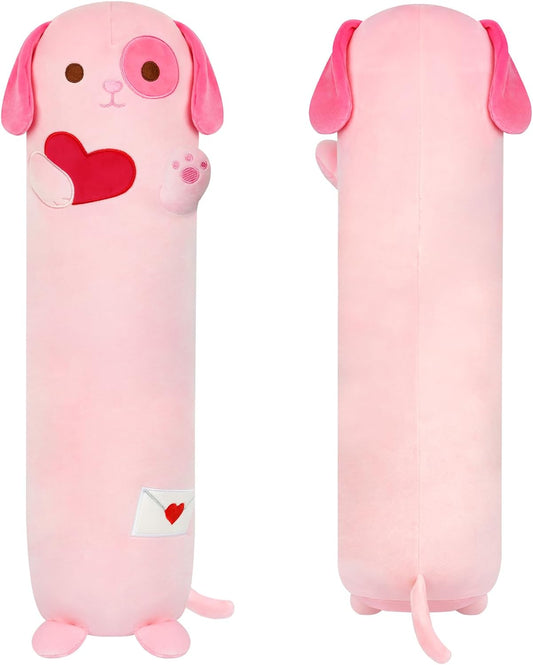 Long Dog Plush Body Pillow, 24" Valentine's Day Dog Stuffed Animal Throw Pillow, Kawaii Cartoon Long Dog Plush Toy, Soft Stuffed Dog Plush Doll Gift for Boys Girls Valentine's Day