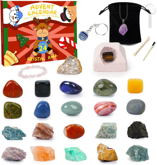 Adventskalender 2023 Kristalle, Kinder Adventskalender Edelsteine 2023, 24 Tage Weihnachten Adventskalender Countdown Überraschungen, Geschenkidee für Frauen und Kinder