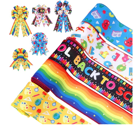 Back to School Ribbon,Back to School Supplies Decorations,Teacher Ruler Themed Wired Edge Embellishments for Craft Bow Tie Wreath Floral Gift Box Wrapping,25 Yards