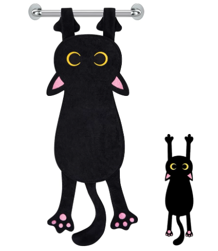 Black Cat Funny Hand Towels for Bathroom Kitchen,Cute Decorative Hanging Face Towels,Super Absorbent Soft Kitchen Towels,Cat Lovers Gifts for Kids Girls Women