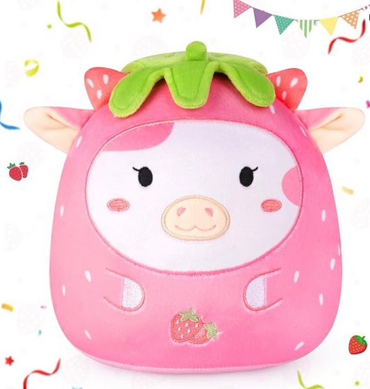 Cow Plush, Cute Strawberry Cow Stuffed Animals, Soft Plushies Toy, Kawaii Plush for Girls, Toys Great Gift for Kids Girls Boys (8 Inch)
