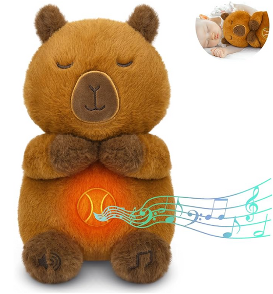 Breathing Stuffed Animal - Capybara Plush Baby Toy, Soothing Sound Machine with Music Lights & Realistic Breathing Motion, Sleeping Plushies Gifts for Kids Adults