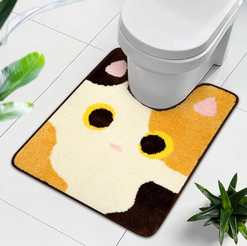 Toilet Rug - Calico Cat Rugs U Shaped Washable,Soft and Absorbent Bath Rug,Non Slip Toilet Bath Mat,Bathroom Contour Rug for Toilet Base (Yellow, 24" x 20")