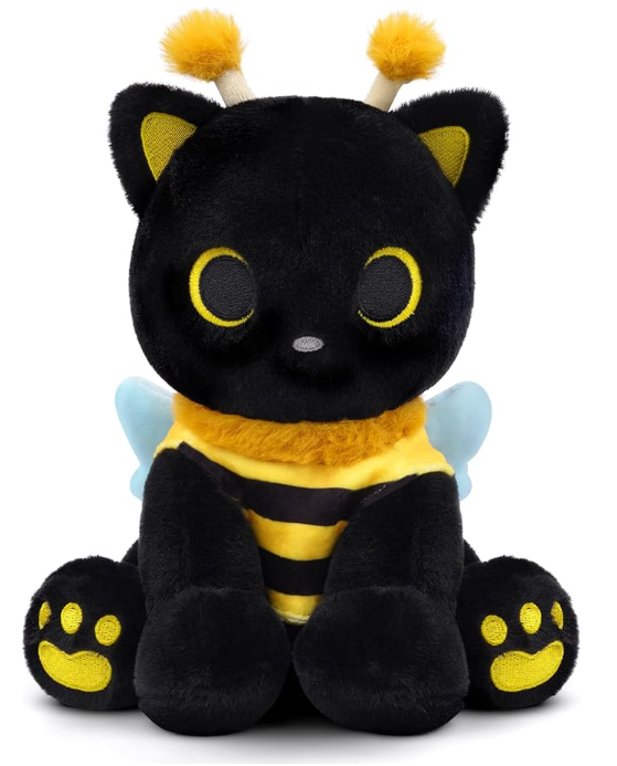 Cat Bee Plush, 8inch Kawaii Black Cat Plush with Honeybee Outfit Costume, Cute Plushies Kitten Stuffed Animal Soft Huggable Plushies Toy for Kids Christmas, Birthday Gifts