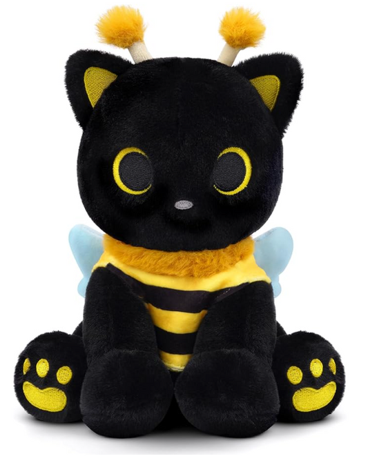 Cat Bee Plush, 8inch Kawaii Black Cat Plush with Honeybee Outfit Costume, Cute Plushies Kitten Stuffed Animal Soft Huggable Plushies Toy for Kids Christmas, Birthday Gifts
