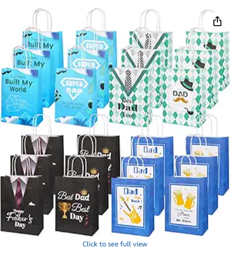 24Pcs Father's Day Gift Bag- 4 Patterns Each 6PCS, Medium-Size, The Best Dad, Paper Gift Bag With Handle Double-Sided Color Printing for Dads, Fathers Day Gift Bags Bulk