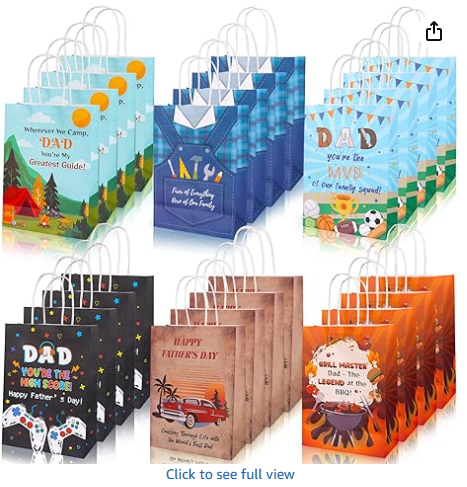 ZeffuLyne 24 Pcs Father's Day Gift Bags, Happy Father's Day Paper Bags with Handles Black Blue, Fathers Party Supplies Candy Goodie Gift Bag for the Best Dad, Grandpa, Men