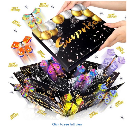 Birthday Explosion Gift Box, Flying Butterfly Surprise Box with 8 Colorful Butterfly Sequins Raffia, Black Gold Fantasy Box, Butterfly Explosion Gifts Boxs for Birthday Gifts Wrapping