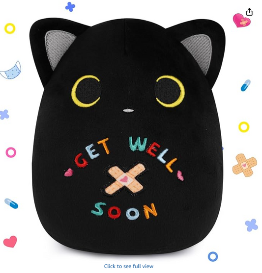 Black Cat Plush Toy, 8inch Cat Stuffed Animal Get Well Soon Gift Plushies for Girls Kids,Cute Plushie Soft Black Cat Huggable Pillow Feel Better Gifts for Kids