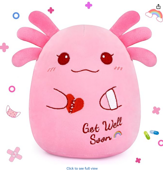 Get Well Soon Axolotl Plush Toy, Pink Axolotl Get Well Soon Gift for Kids Women,Soft Stuffed Animal Cute Pink Huggable Pillow Kawaii Plushies Gift for Girls Boys