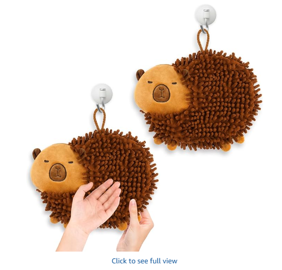 2 Pcs Fuzzy Ball Hand Towels, Cute Capybara Hand Towel Balls with Hanging Loop, Soft Absorbent Microfiber Towels Ball for Kitchen Bathroom
