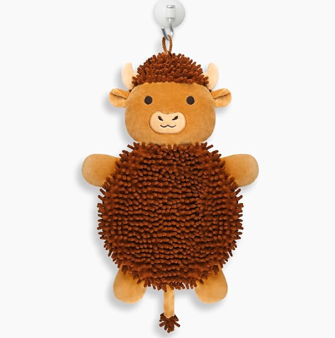Hand Towel - Highland Cow Microfiber Chenille Cute Hand Towels for Bathroom, Absorbent Hand Towels with Hanging Loops Soft Decorative Bathroom Kitchen Towels